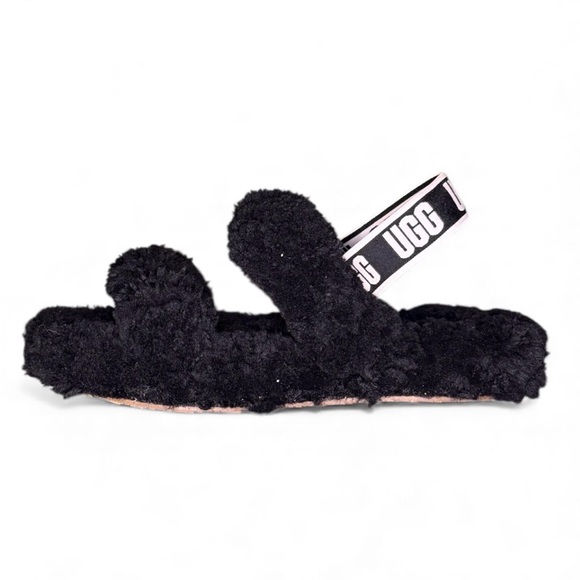 UGG Black Fuzzy Sandals - Picture 5 of 9